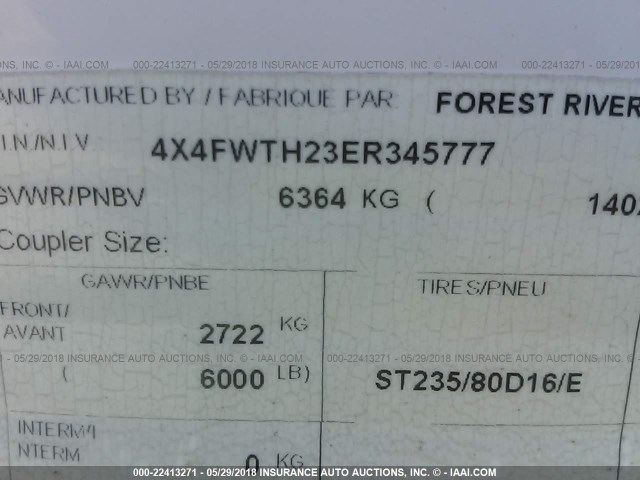 4X4FWTH23ER345777 - 2014 FORR CAMPER  白色 照片 9