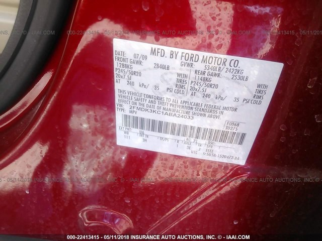 2FMDK3KC1ABA24033 - 2010 FORD EDGE LIMITED RED photo 9