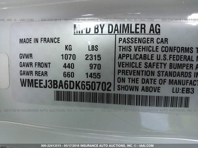 WMEEJ3BA6DK650702 - 2013 SMART FORTWO PURE/PASSION WHITE photo 9