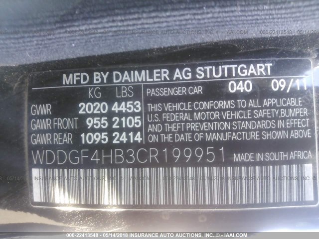 WDDGF4HB3CR199951 - 2012 MERCEDES-BENZ C 250 BLACK photo 9