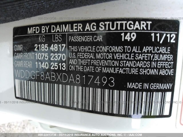 WDDGF8ABXDA817493 - 2013 MERCEDES-BENZ C 300 4MATIC WHITE photo 9