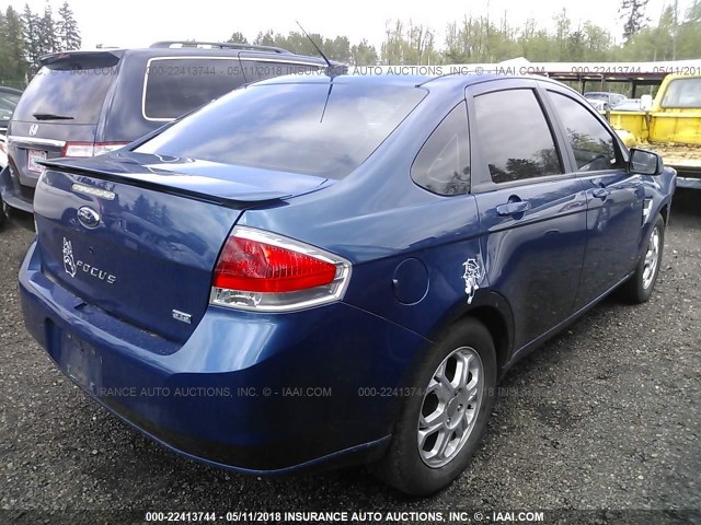 1FAHP35N08W261213 - 2008 FORD FOCUS SE/SEL/SES BLUE photo 4