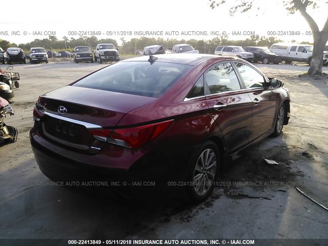 5NPEC4AC1EH943750 - 2014 HYUNDAI SONATA SE/LIMITED BURGUNDY photo 4