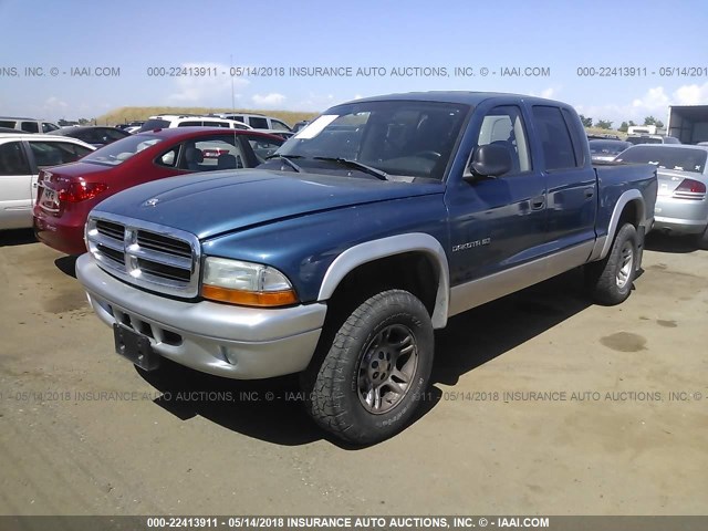 1B7HG48N12S653420 - 2002 DODGE DAKOTA QUAD SLT BLUE photo 2