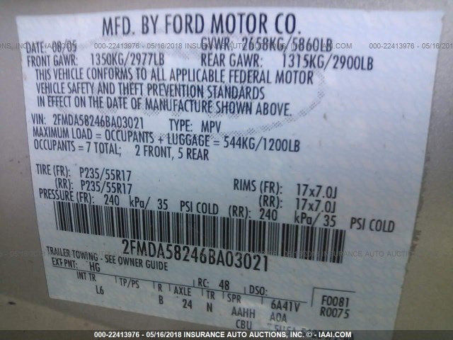 2FMDA58246BA03021 - 2006 FORD FREESTAR LIMITED SILVER photo 9