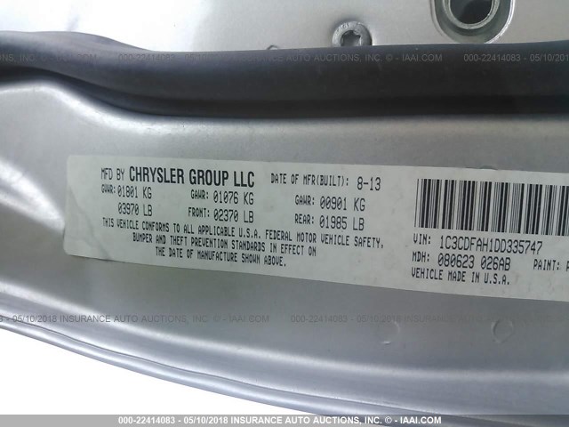 1C3CDFAH1DD335747 - 2013 DODGE DART SE/AERO SILVER photo 9