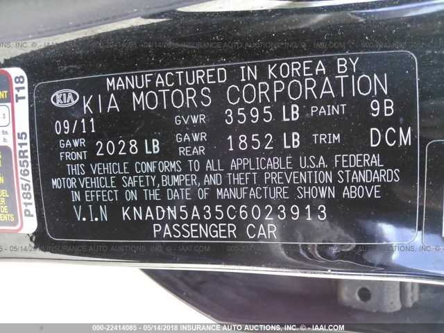 KNADN5A35C6023913 - 2012 KIA RIO EX/SX BLACK photo 9