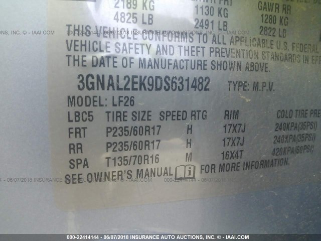 3GNAL2EK9DS631482 - 2013 CHEVROLET CAPTIVA LS 浅蓝色 照片 9