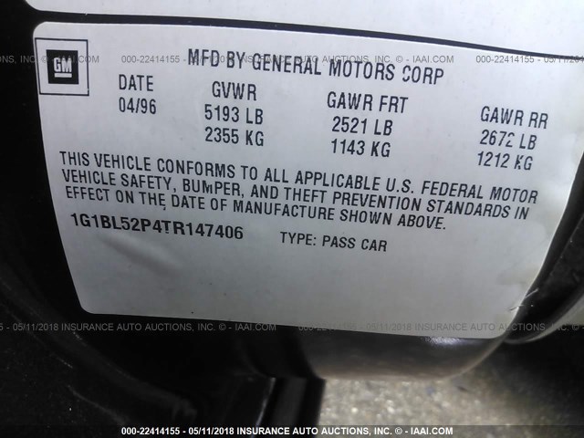 1G1BL52P4TR147406 - 1996 CHEVROLET CAPRICE / IMPALA CLASSIC/SS MAROON photo 9