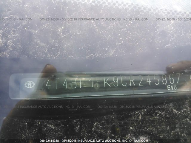 4T4BF1FK9CR245867 - 2012 TOYOTA CAMRY SE/LE/XLE 黑色 照片 9