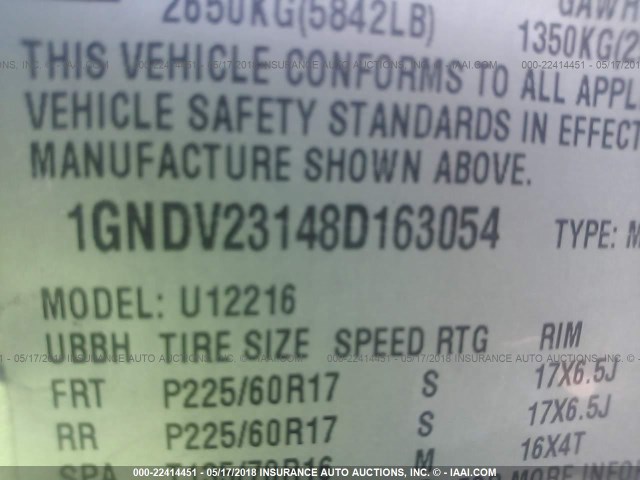 1GNDV23148D163054 - 2008 CHEVROLET UPLANDER LS GRAY photo 9