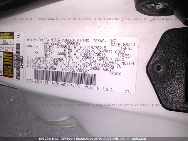 5TFTX4CN4BX010550 - 2011 TOYOTA TACOMA ACCESS CAB Weiß Foto 9