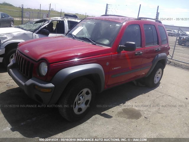 1J8GL48K94W266115 - 2004 JEEP LIBERTY SPORT RED photo 2