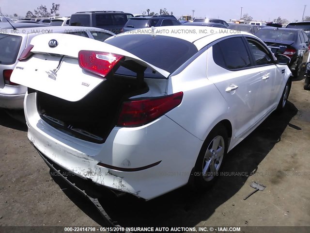 KNAGM4A70F5622287 - 2015 KIA OPTIMA LX WHITE photo 4