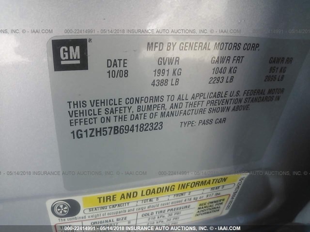 1G1ZH57B694182323 - 2009 CHEVROLET MALIBU 1LT SILVER photo 9