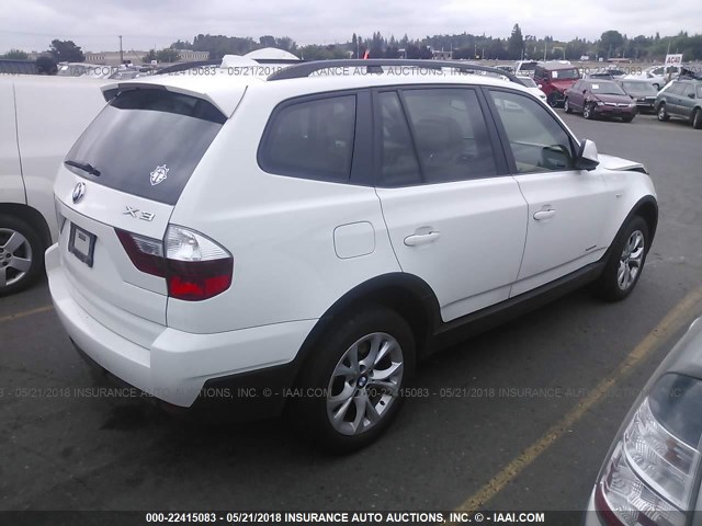 WBXPC9C41AWJ39547 - 2010 BMW X3 XDRIVE30I WHITE photo 4