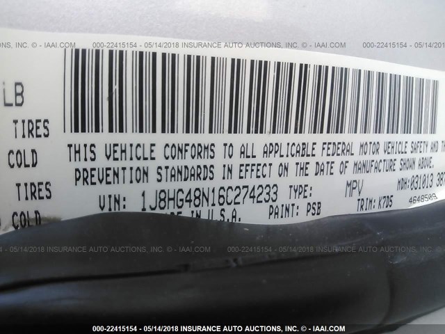 1J8HG48N16C274233 - 2006 JEEP COMMANDER 银色 照片 9