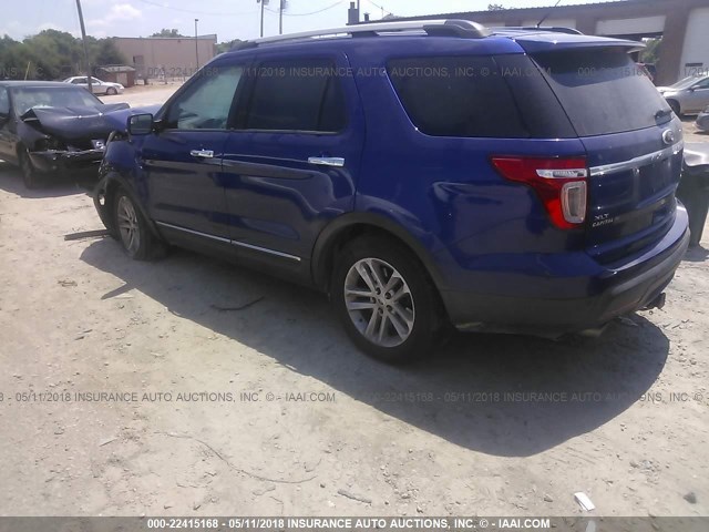 1FM5K7D82DGB42240 - 2013 FORD EXPLORER XLT BLUE photo 3