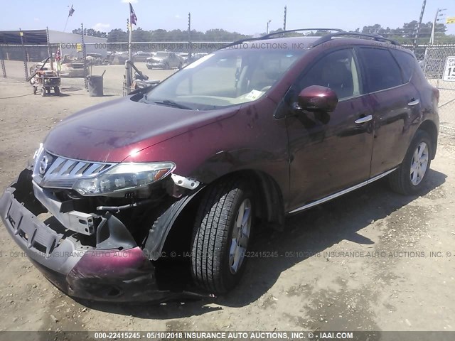 JN8AZ18U09W025793 - 2009 NISSAN MURANO S/SL MAROON photo 2