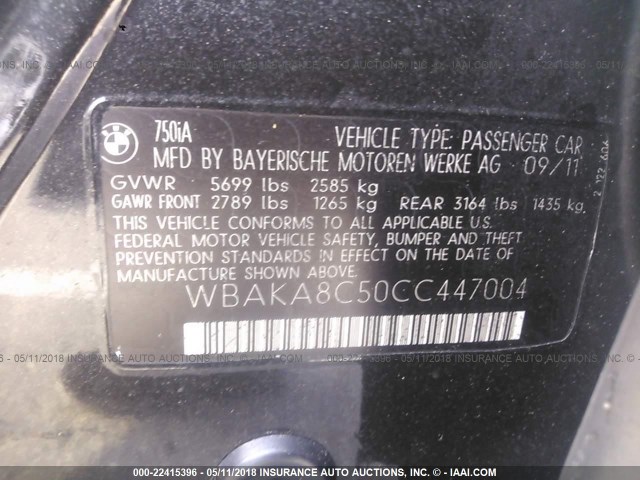 WBAKA8C50CC447004 - 2012 BMW ALPINA B7 WHITE photo 9