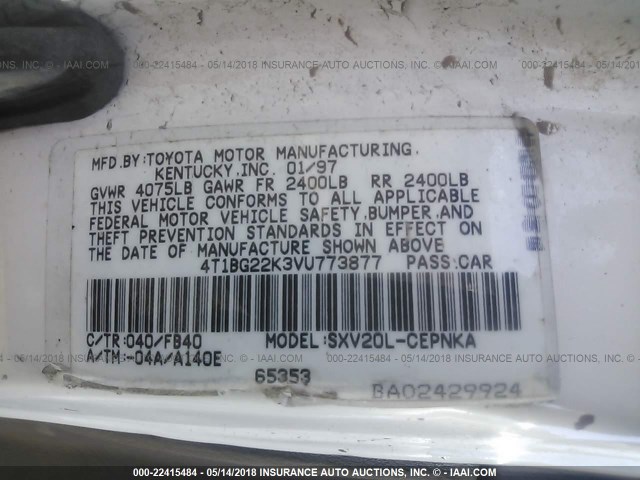 4T1BG22K3VU773877 - 1997 TOYOTA CAMRY CE/LE/XLE WHITE photo 9