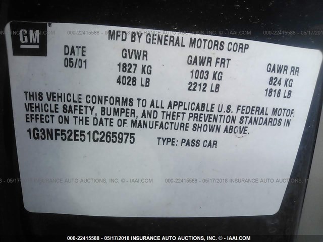 1G3NF52E51C265975 - 2001 OLDSMOBILE ALERO GLS 蓝色 照片 9