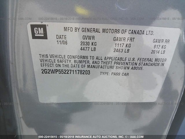 2G2WP552271178203 - 2007 PONTIAC GRAND PRIX GRAY photo 9