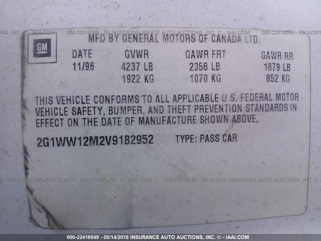 2G1WW12M2V9182952 - 1997 CHEVROLET MONTE CARLO LS 白色 照片 9