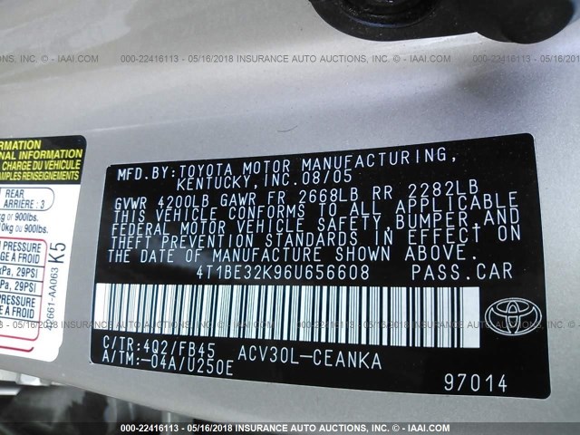 4T1BE32K96U656608 - 2006 TOYOTA CAMRY LE/XLE/SE ოქროსფერი ფოტო 9
