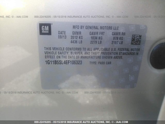 1G11B5SL4EF106323 - 2014 CHEVROLET MALIBU LS 金色 照片 9