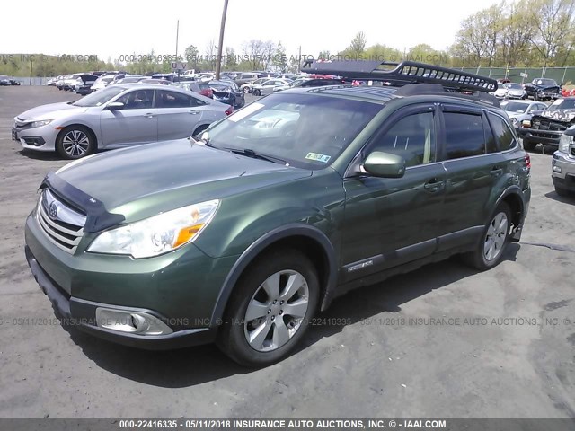 4S4BRBCC4B3358201 - 2011 SUBARU OUTBACK 2.5I PREMIUM GREEN photo 2