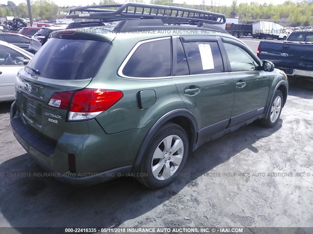 4S4BRBCC4B3358201 - 2011 SUBARU OUTBACK 2.5I PREMIUM GREEN photo 4