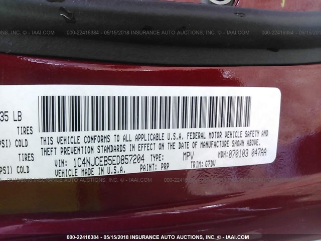 1C4NJCEB5ED857204 - 2014 JEEP COMPASS LATITUDE 勃艮第红 照片 9