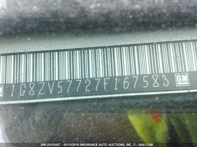 1G8ZV57727F167583 - 2007 SATURN AURA XR SILVER photo 9