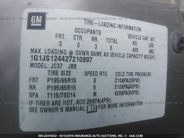 1G1JS124427210897 - 2002 CHEVROLET CAVALIER LS 金色 照片 9