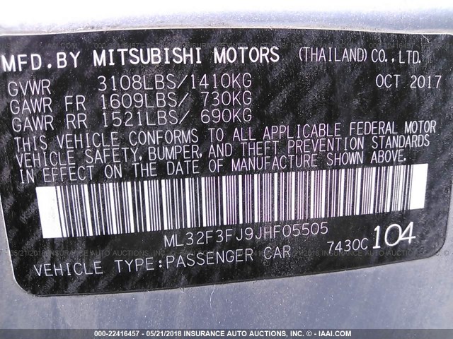 ML32F3FJ9JHF05505 - 2018 MITSUBISHI MIRAGE G4 ES Gümüş foto 9