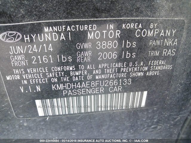 KMHDH4AE8FU266133 - 2015 HYUNDAI ELANTRA SE/SPORT/LIMITED BLACK photo 9