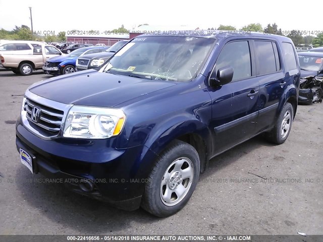 5FNYF4H2XDB071650 - 2013 HONDA PILOT LX BLUE photo 2