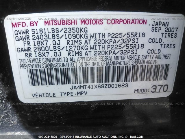 JA4MT41X68Z001683 - 2008 MITSUBISHI OUTLANDER XLS BLACK photo 9