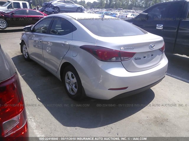 5NPDH4AE3FH604830 - 2015 HYUNDAI ELANTRA SE/SPORT/LIMITED SILVER photo 3