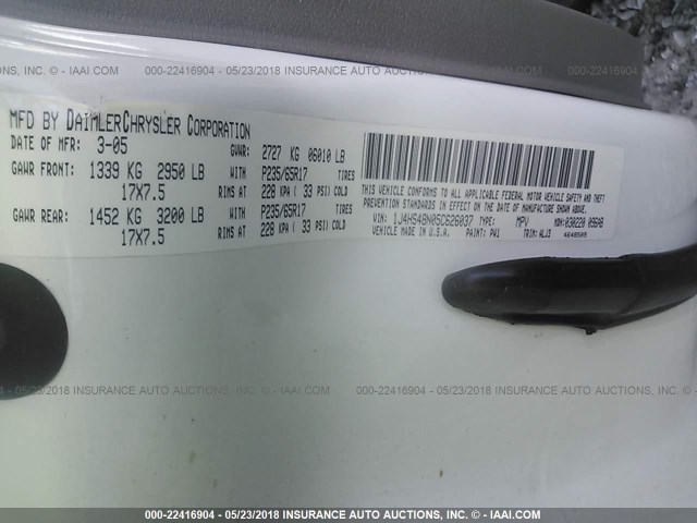 1J4HS48N05C626037 - 2005 JEEP GRAND CHEROKEE LAREDO/COLUMBIA/FREEDOM 白色 照片 9