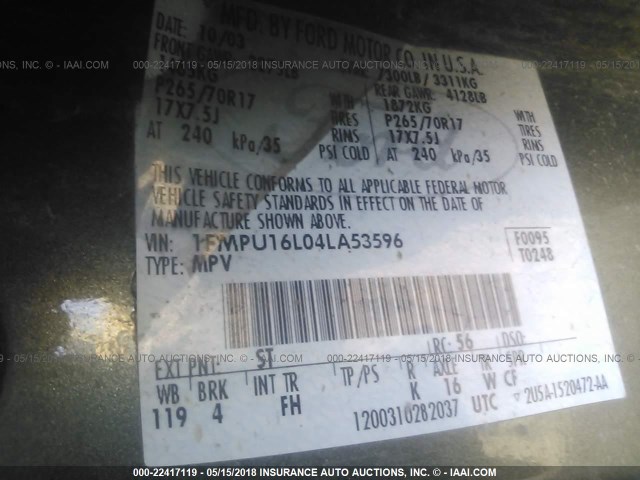 1FMPU16L04LA53596 - 2004 FORD EXPEDITION XLT მწვანე ფოტო 9