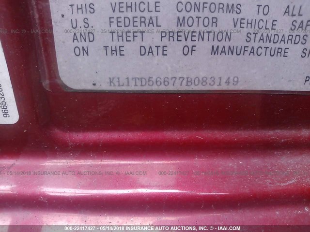 KL1TD56677B083149 - 2007 CHEVROLET AVEO LS RED photo 9
