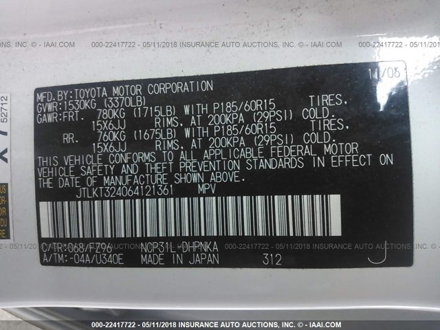 JTLKT324064121361 - 2006 TOYOTA SCION XB WHITE photo 9