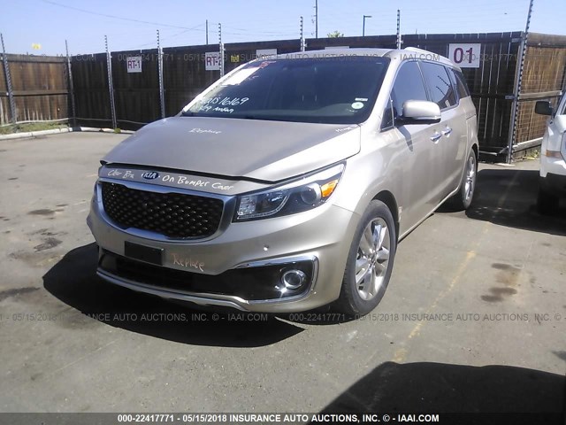 KNDME5C13F6032239 - 2015 KIA SEDONA SXL GOLD photo 2