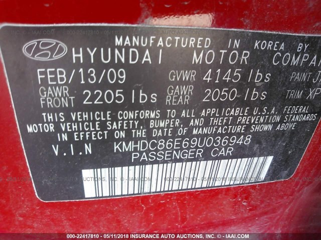 KMHDC86E69U036948 - 2009 HYUNDAI ELANTRA TOURING  RED photo 9