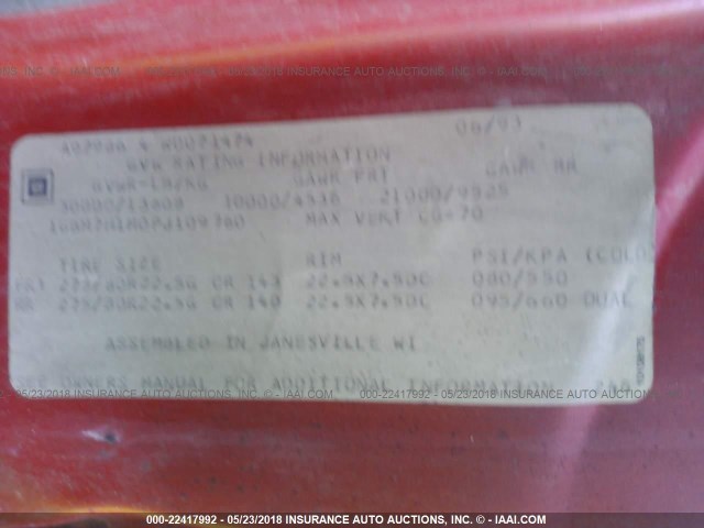 1GBM7H1M0PJ109760 - 1993 CHEVROLET KODIAK C7H042 RED photo 9