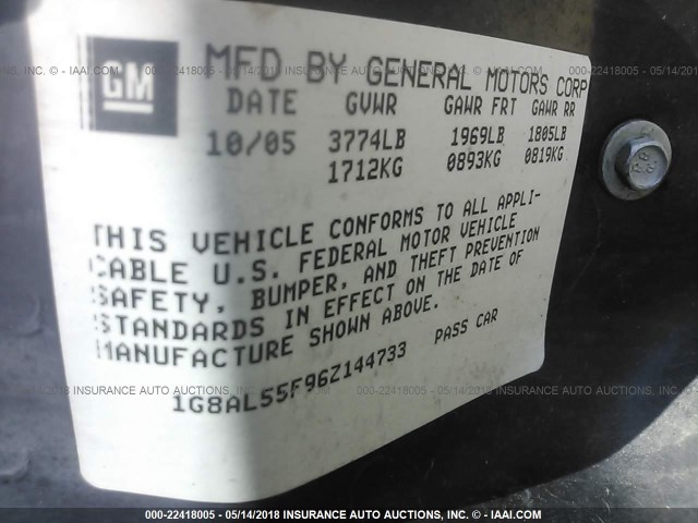 1G8AL55F96Z144733 - 2006 SATURN ION LEVEL 3 SILVER photo 9