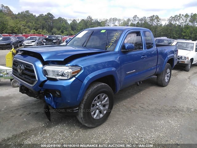 5TFRZ5CNXJX059650 - 2018 TOYOTA TACOMA ACCESS CAB/SR/SR5 BLUE photo 2