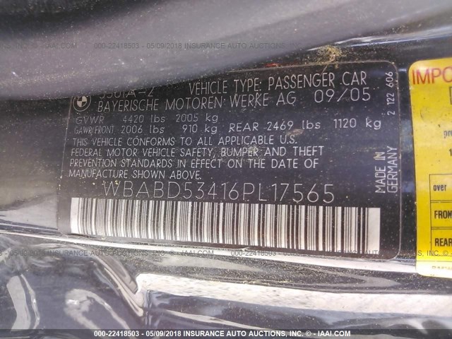 WBABD53416PL17565 - 2006 BMW 330 CI BLACK photo 9